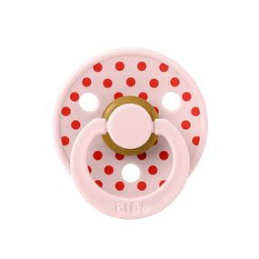 Соска пустушка BIBS Polka Colour Latex кругла 6-18 міс Blossom / Candy Apple