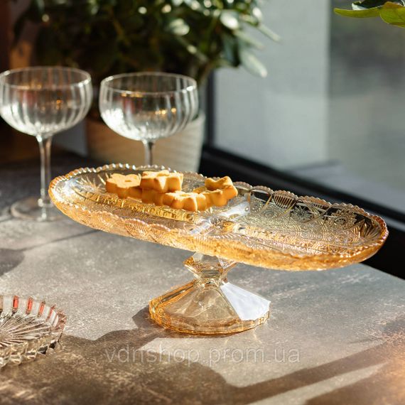 Фруктовниця скляна на ніжці 33.5х15х10.5 см овальна ваза для фруктів HP-YH-84 | Зображення 3