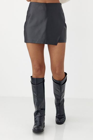 Спідниця-шорти з еко-шкіри - чорний цвет, L (є розміри)