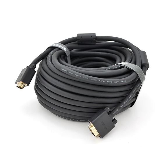 Кабель VEGGIEG VG-20 VGA 3 + 6, 20 m, male to male (тато-тато), OD-8.0mm, 2 фериту, круглий Black, конектор
