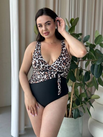 Яскравий суцільний купальник PLUS SIZE леопардовий принт | Зображення 6