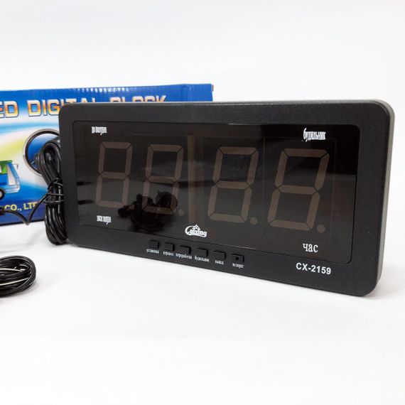 Годинник електронний Caixing CX 2159 12В 220В Настільні Настінні Будильник Чорний корпус Зелені цифри | Зображення 3