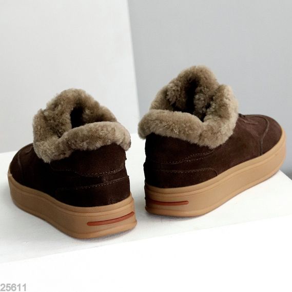 Классные зимние кроссовки натуральная замша опушка цигейка цвет Шоколад | Зображення 3