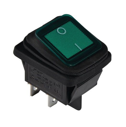 Переключатель KCD2-201WN G/B 220V 1 клавиша зеленая влагозащищенная с подсветкой Ny95500804