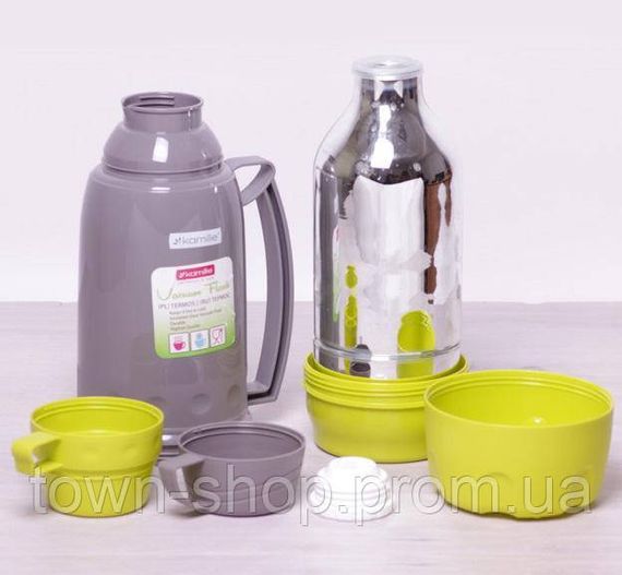 Термос Kamille Glass Pleasure 1800мл зеркальная колба и 2 чашечки KM-2081 | Зображення 1