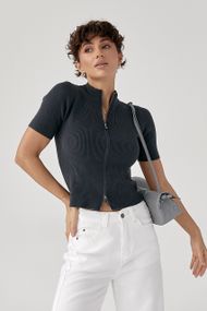 Однотонна футболка в рубчик на блискавці - темно-сірий цвет, ONE SIZE (є розміри)