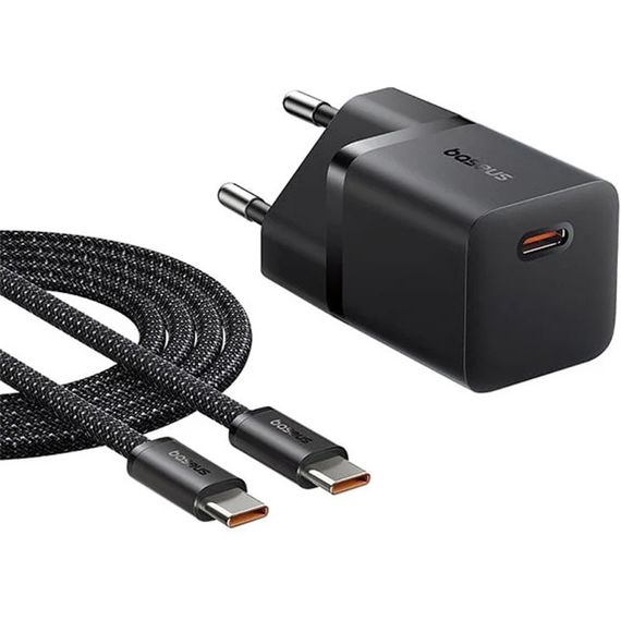 МЗП Baseus GaN5 Fast Charger (mini) PD25W (1USB-C) + кабель Type-C to Type-C (P10110909113) Cluster Black | Зображення 1