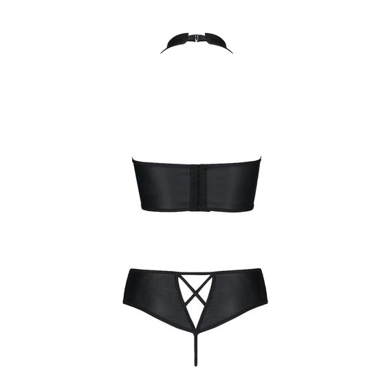 Комплект з екошкіри Passion NANCY BIKINI 4XL/5XL black, бра та трусики з імітацією шнурівки | Зображення 3