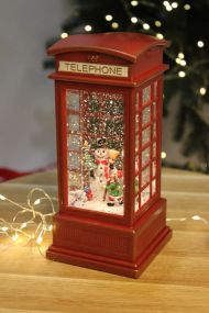 Настільний новорічний музичний нічник "Телефонна будка" 20 см. WDL-2102B. Нічник на батарейках