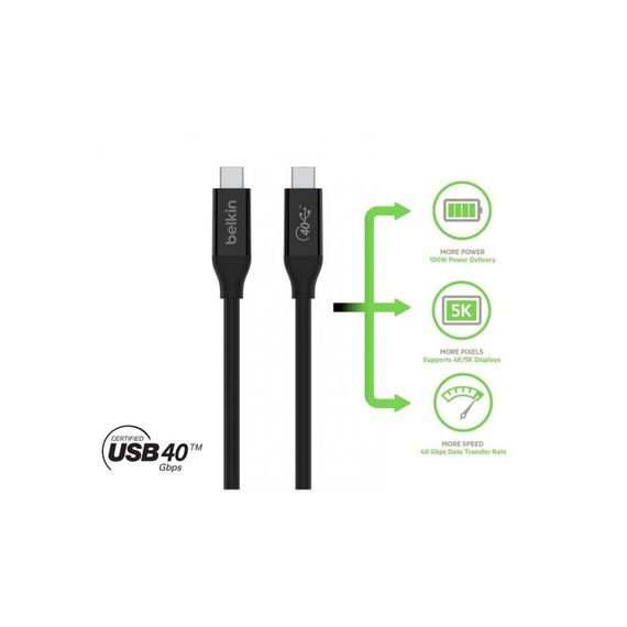 Дата кабель USB-C to USB-C 0.8m USB4 40Gbps 100W Black Belkin (INZ001BT0.8MBK) | Зображення 5