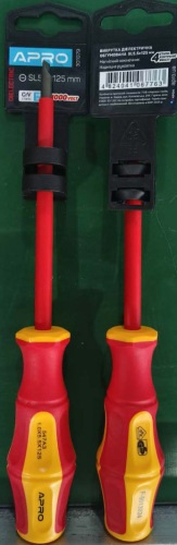 Отвертка диэлектрическая SL5,5x125 CrV (плоская) обрезиненная APRO