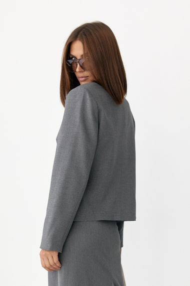 Укорочений жіночий жакет без коміра - сірий цвет, M (є розміри) | Зображення 1