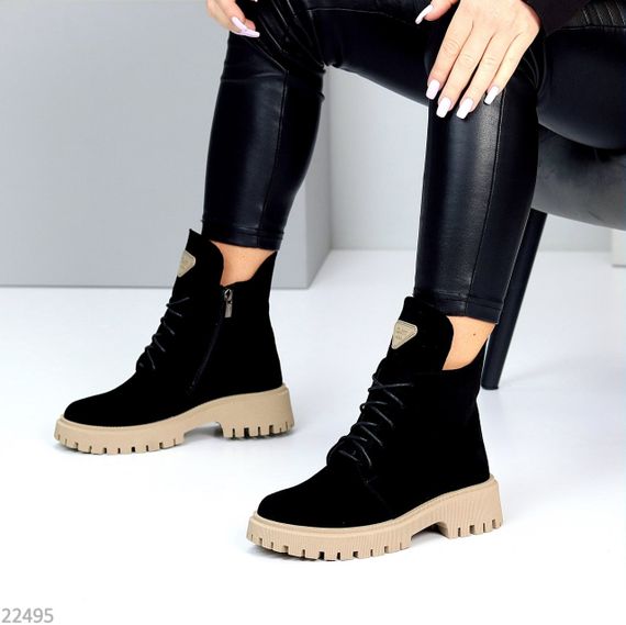 Круті чорні черевики повсякденні натуральна замша на бежевій підошві | Зображення 5
