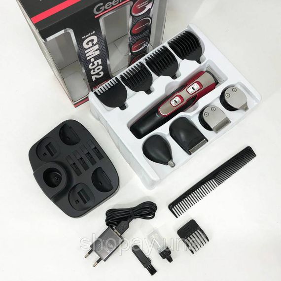 Машинка для стрижки 10в1 GEMEI GM-592, машина для окантування, підстригальна машинка. Колір: червоний | Зображення 8