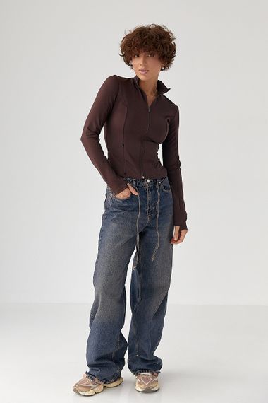 Спортивна еластична кофта на блискавці - коричневий цвет, S (є розміри) | Зображення 2