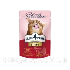 Влажный корм для котов Club 4 Paws Premium полоски с говядиной в крем супе из брокколи 85 г B5632101