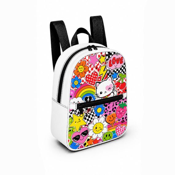 Детский мини-рюкзак белый с принтом Kitty Pop для девочки 28×24×10 см мини-сумка детская (5203)