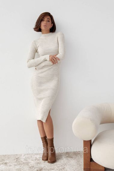 Базовое платье миди в рубчик с разрезом цвет бежевый размер S FL_000806 | Зображення 8