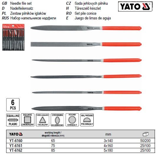 Набір надфилей YATO Польща надфіль l=160/75 b=4 6 штук YT-6161