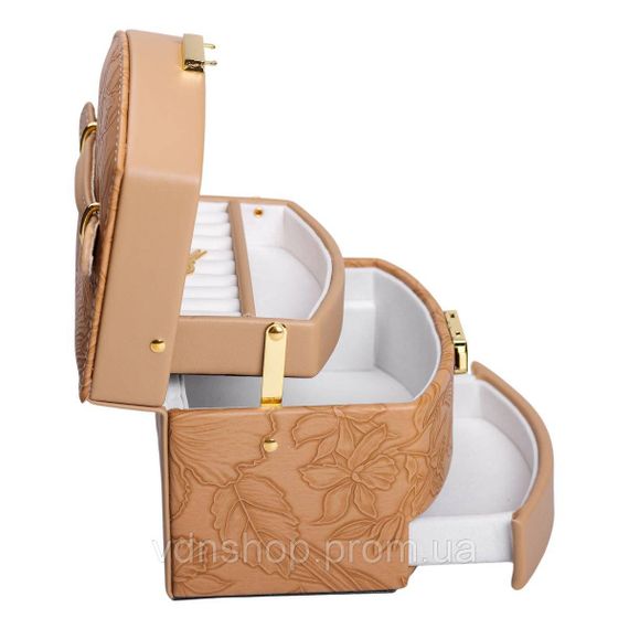 Шкатулка для украшений из эко кожи 3 яруса с замком органайзер для ювелирных изделий HP-5-23BR | Зображення 4