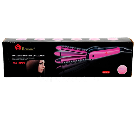 Плойка для волос 3в1 (гофре, плойка, утюжок) Domotec MS-4906 розовая 25W (MS-4906_469) | Зображення 9