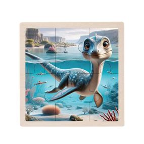 Детский деревянный пазл-вкладыш "Плезиозавр" MD 1509-20, 6 элементов 9,8 х 9,8 х 0,4 см