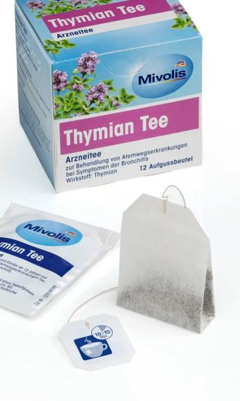Трав’яний чай Mivolis Thymian Tee – натуральний чебрець для здоров’я дихальних шляхів, 12 пакетиків | Зображення 1