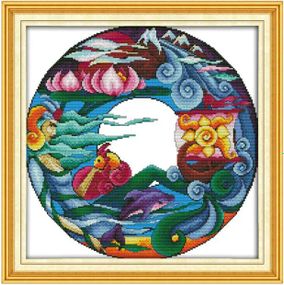 Набір для вишивання за нанесеною на канву схемою "Water God-house protecting draw". AIDA 14CT printed,41*41 см