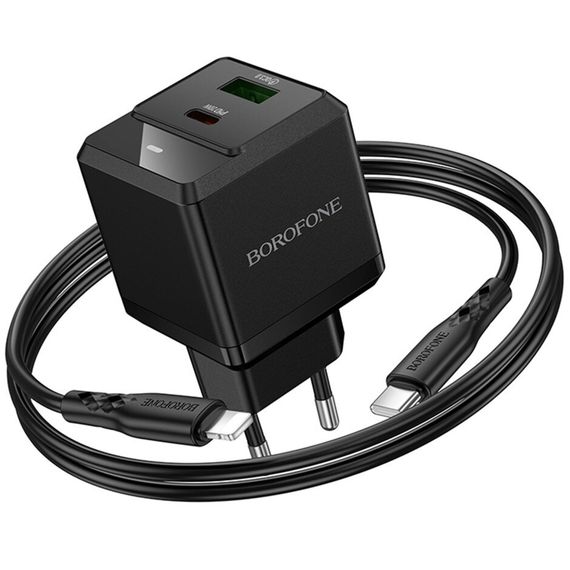 МЗП Borofone BN19 Intenso PD20W+QC3.0 (1USB-A/1C) + кабель Type-C to Lightning Black | Зображення 3