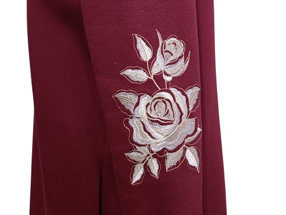 Б/у Жіноча тепла сукня бордо з вишивкою троянд міді plussize 52-60 | Зображення 4