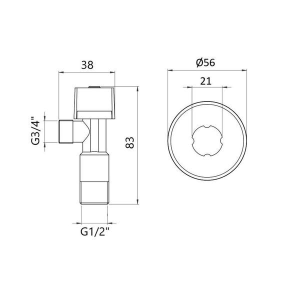 Кран кутовий Thermo Alliance Standart (ручка шестигранник) з вент.буксою 1/2"Н х 3/4"Н SF3441520 | Зображення 1