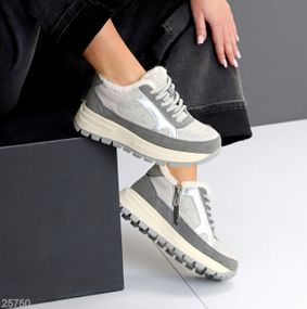 Дизайнерські комбіновані фетрові зимові сірі кросівки