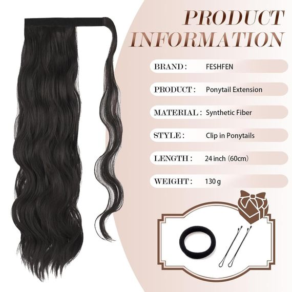 Хвіст накладний темно-каштановий з червоним відтінком, шиньйон на кліпсі термостійкий довгий 60см волосся для швидкого нарощування | Зображення 4