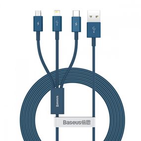 Кабель Baseus Superior Series Fast Charging 3-in-1 (Micro USB+Lightning+Type-C) 3.5A (1.5m), Синій, 1.5 м