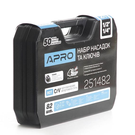 Набор насадок с гаечными ключами CrV ¼, ½ ( 90Т) (82 шт) APRO | Зображення 2