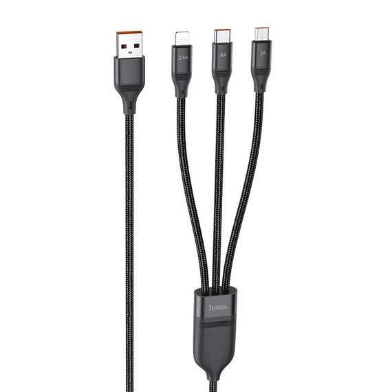 Дата кабель Hoco U104 Ultra 6A 3in1 Lightning -MicroUSB-Type-C (1.2m)