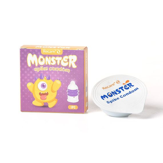 Насадка на член Recare Yellow Monster Spike Condom (презерватив з рядами пухирців та шипів) | Зображення 2