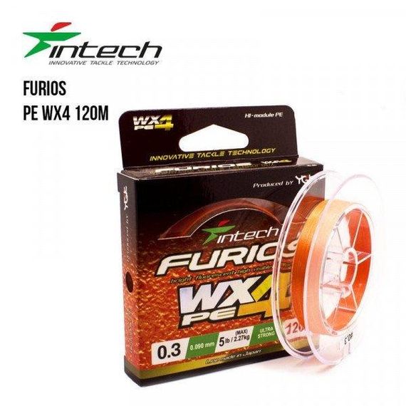 Шнур плетенный рыболовный Intech Интеч FURIOS PE WX4 120m 0.4 6lb / 2.72kg