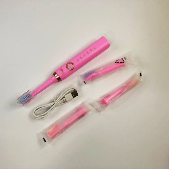 Електрична щітка Shuke SK-601 акумуляторна. Ультразвукова щітка для зубів + 3 насадки. DI-674 Колір: рожевий | Зображення 2