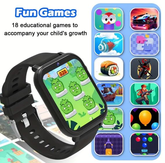 Дитячий розумний годинник із камерою, іграми, моніторингом сну, крокомірром, будильником, калькулятором, ліхтариком та ін. Чорний | Зображення 4