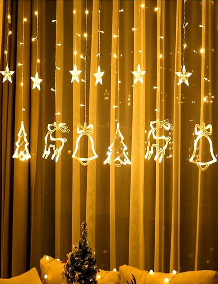 Гірлянда-штора з формами дзвіночка, ялинки та оленя XPRO 12 PCS light 30 (GR- 46_296) | Зображення 8