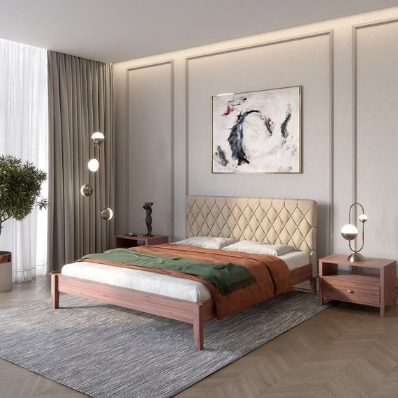 Односпальне дерев&#039;яне ліжко Mebigrand Венеція ДК Горіх лісовий/Аляска 23 (Бежевий) 90х200 см (MBG-5652)