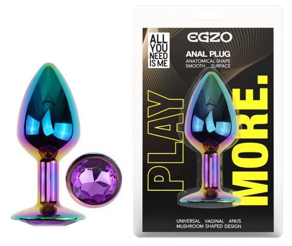 Анальна пробка з кристалом EGZO - Multicolor Round Plug Purple size S Sex Aura