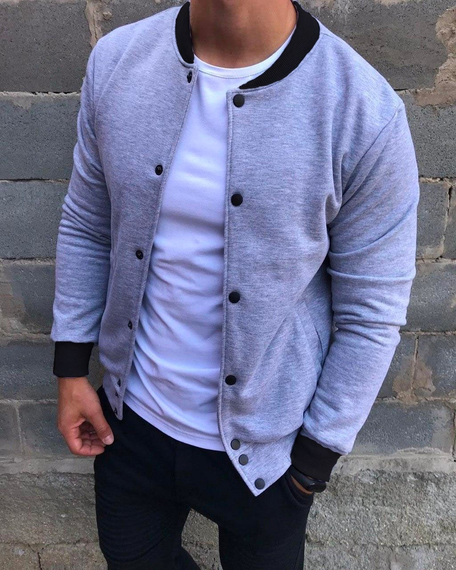 Бомбер пуговица серый S | Зображення 3