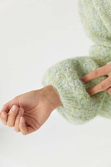 В’язаний жіночий джемпер з рукавами-ліхтариками - м'ятний цвет, ONE SIZE (є розміри) | Зображення 3