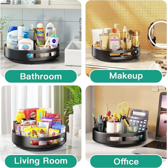 Поворотный органайзер для кухни 25 см металлический настольный для специй холодильника шкафа подставка черный | Зображення 7