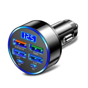 Автомобильное зарядное устройство USB-C с дисплеем напряжения, 4 USB и 2 PD порта, QC3.0, Super Fast зарядка