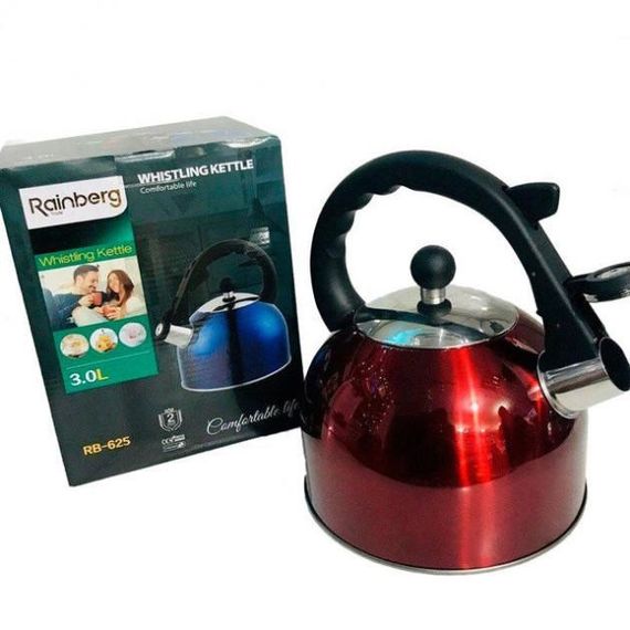 Чайник Rainberg RB-625 із нержавіючої сталі зі свистком 3л. SM-406 Колір: червоний | Зображення 2
