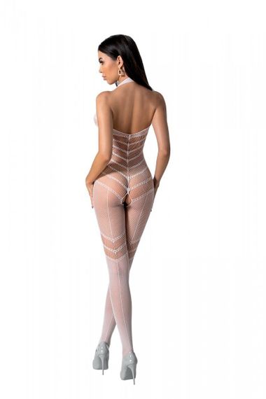 Бодістокінг з плетінням на животику Passion BS100 One Size, white, декоративний шов, з доступом | Зображення 1