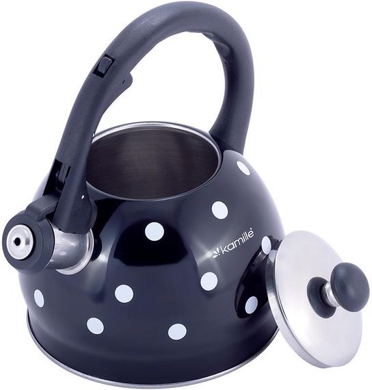 Чайник Kamille Polka Dot Kettle 2л з нержавіючої сталі зі свистком, в горошок, чорний | Зображення 1